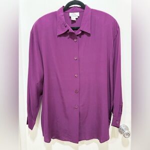 VTG Silk Boutique Rich Purple Button-Down Shirt Size L, 100% Silk